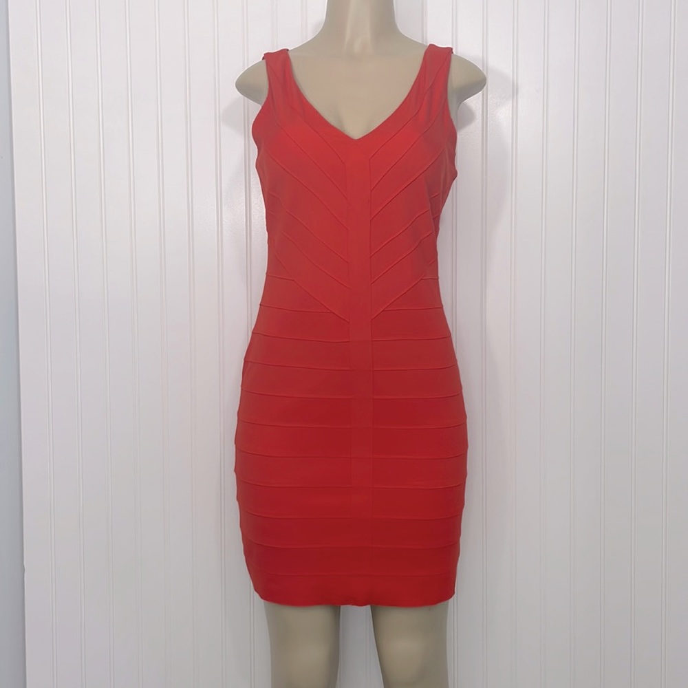 BB Dakota Orange Hudson Fitted Deep V-Neck V-Back Sleeveless Mini Dress NWT Med